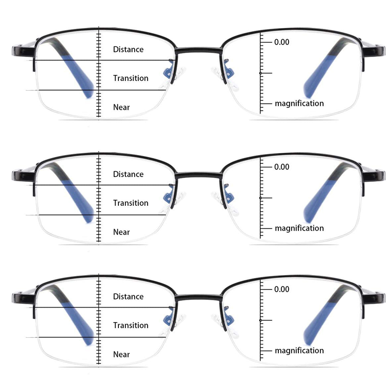 Progressive Multifocus Reading Glasses Blue Light Blocking Titanium Anti-fatigue Full frame Multifocal Readers Eyeglasses 1.0to4