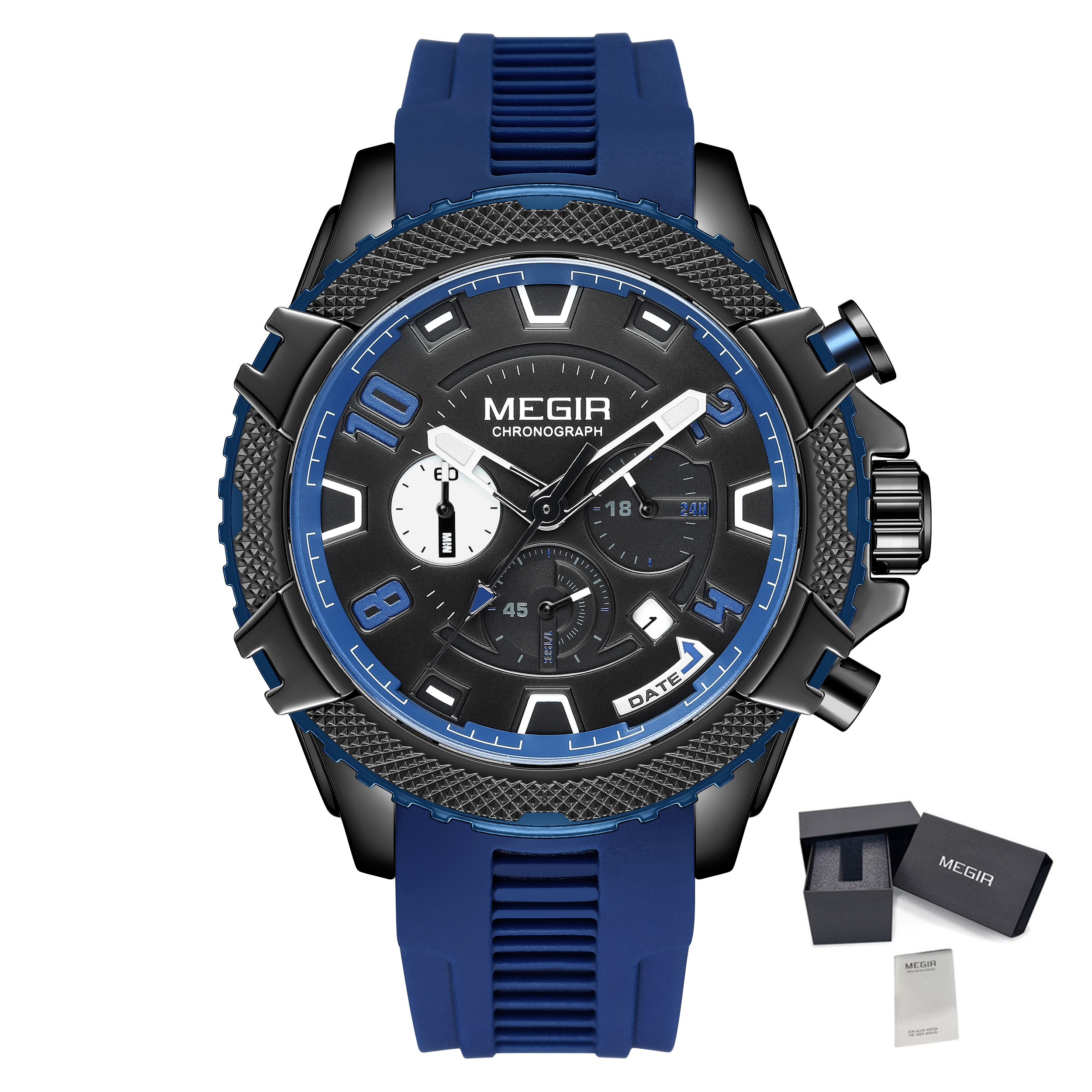 MEGIR Men's Watches Fashion Sport Chronograph Waterproof Calendar Military Quartz Wristwatch Clock 24-hour Reloj Hombre 2200