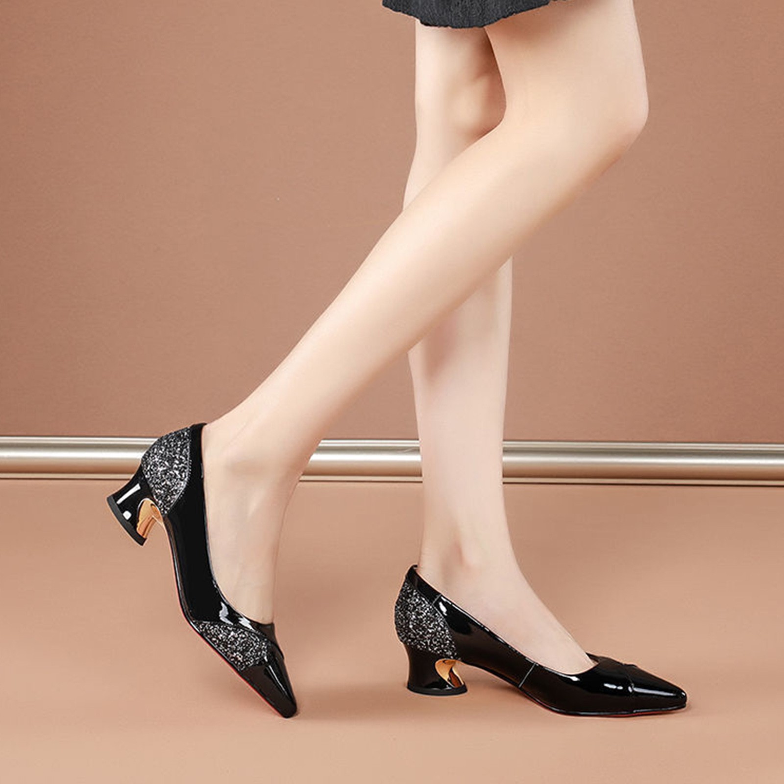 Fashion High Heels Pumps High Quality Women Elegant Sexy Medium Heels Pointed Toe Shoes Comfort Casual Single Shoes