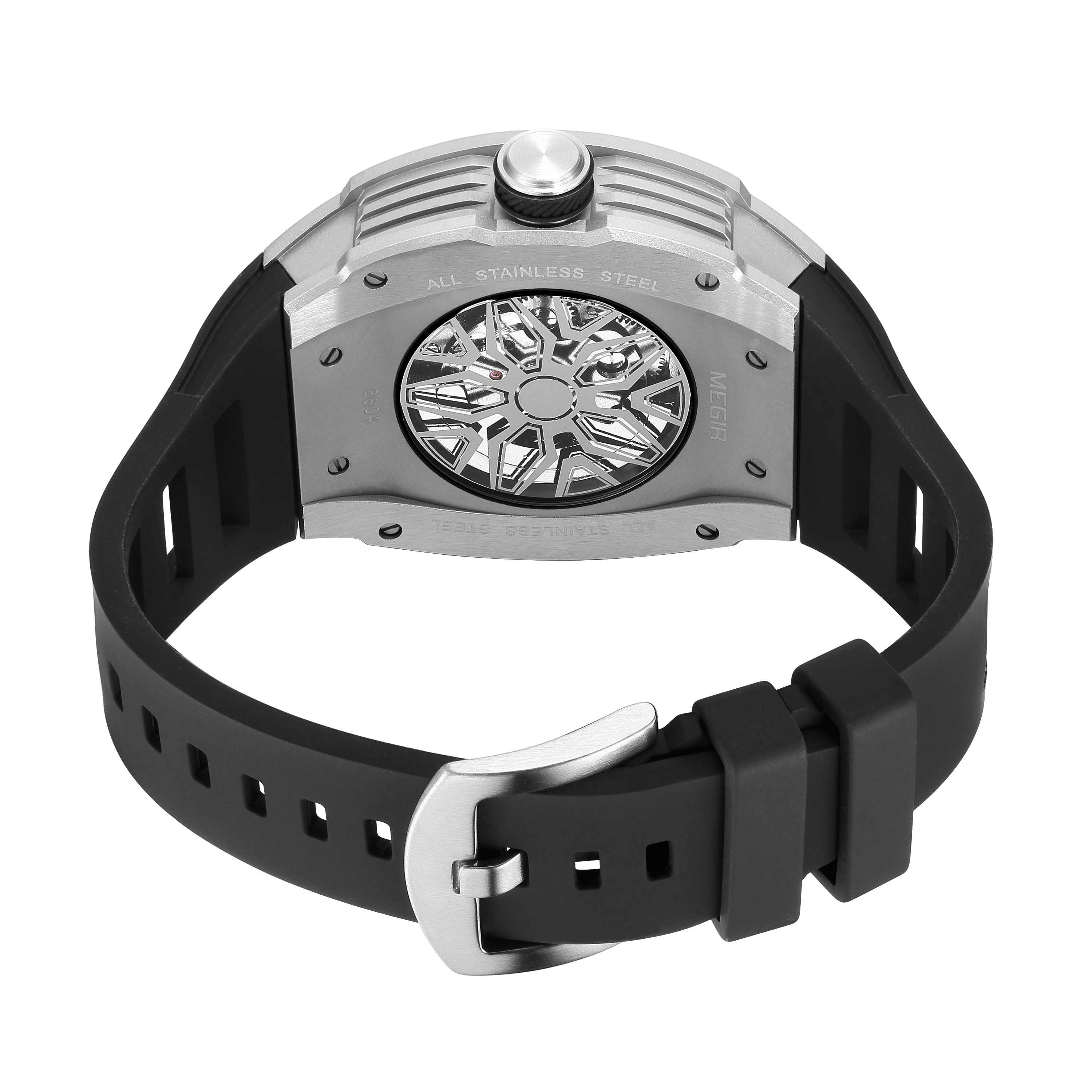 MEGIR 8604 Luxury Men's Automatic Mechanical Watch Waterproof Hollow Out Silicone Strap Sports Wristwatch Clock Reloj Hombre