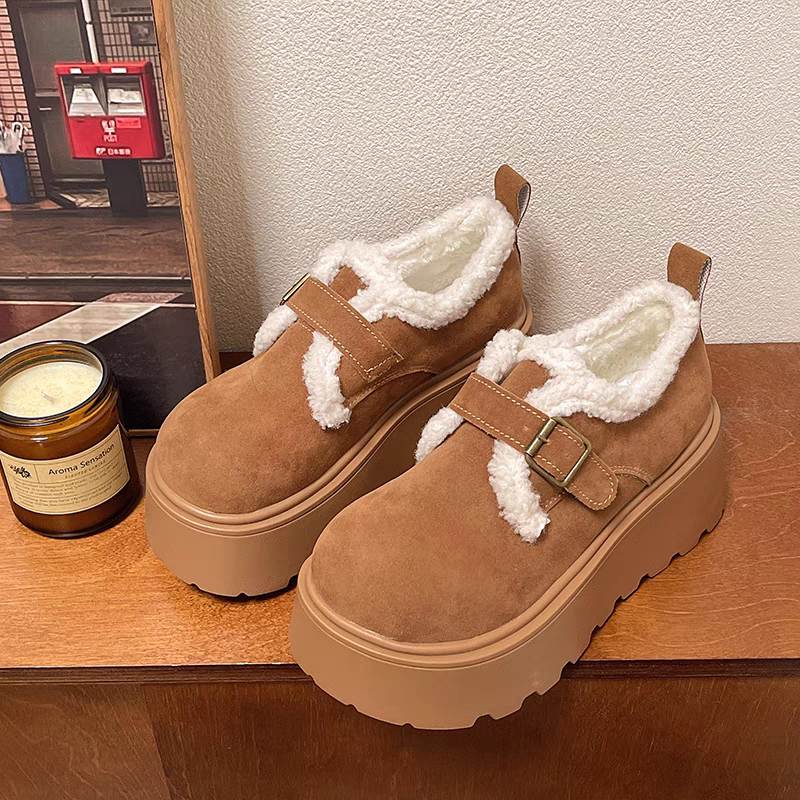 Winter new muffin warm thick sole height-increasing plush women's retro one-pedal Lofu casual comfortable cotton shoes 2025