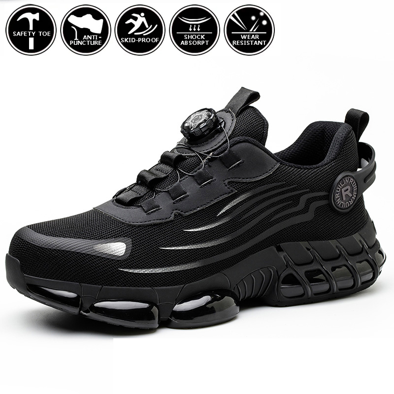 Rotating Button Steel Toe Anti-Puncture Non Slip Work Shoes Man Lightweight Breathable Safety Shoes Men's Work Shoes Boots