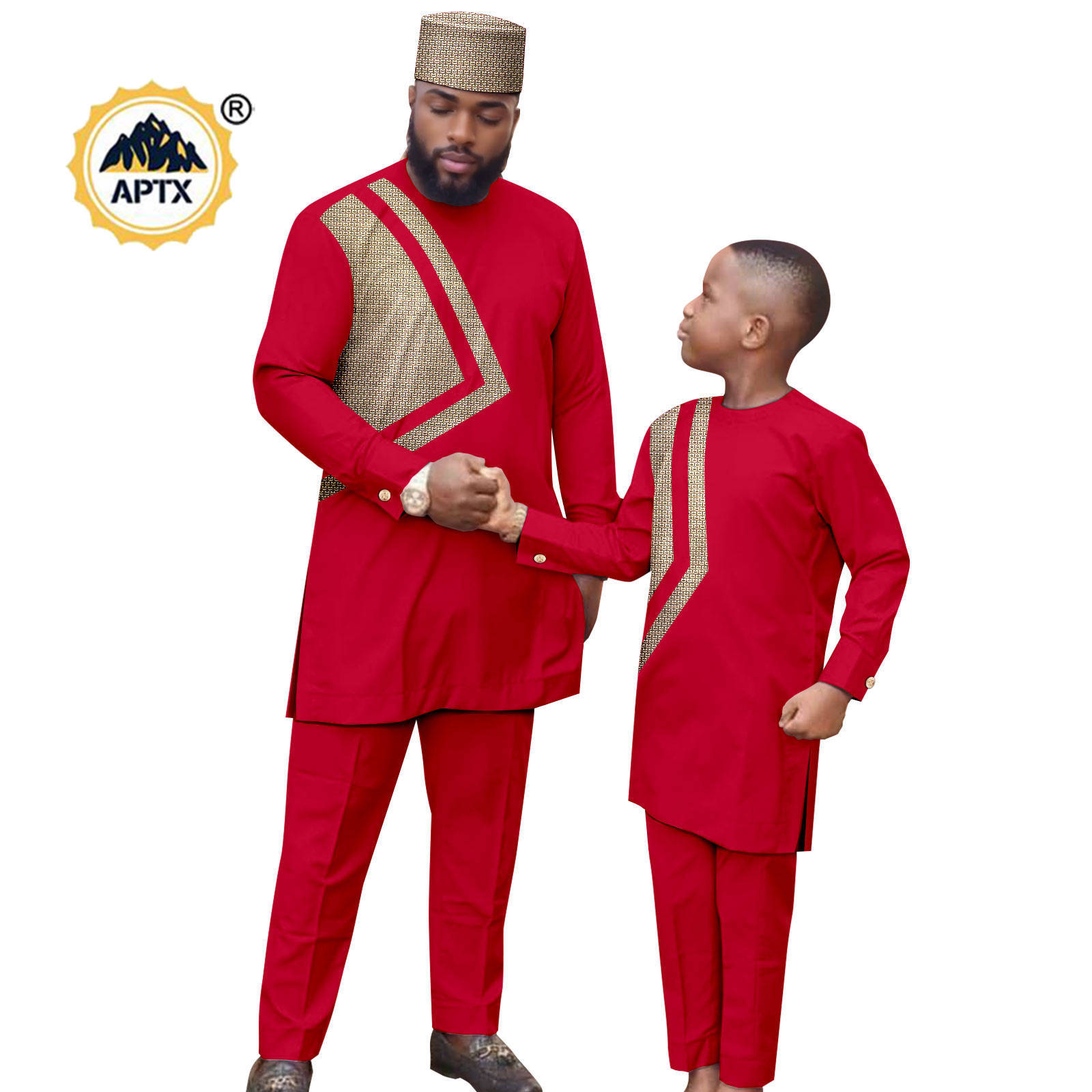 African Clothes for Family Dashiki Men Outfits Hat Top Shirt and Pant Sets Bazin Riche Father and Son Children Outwear 24F024