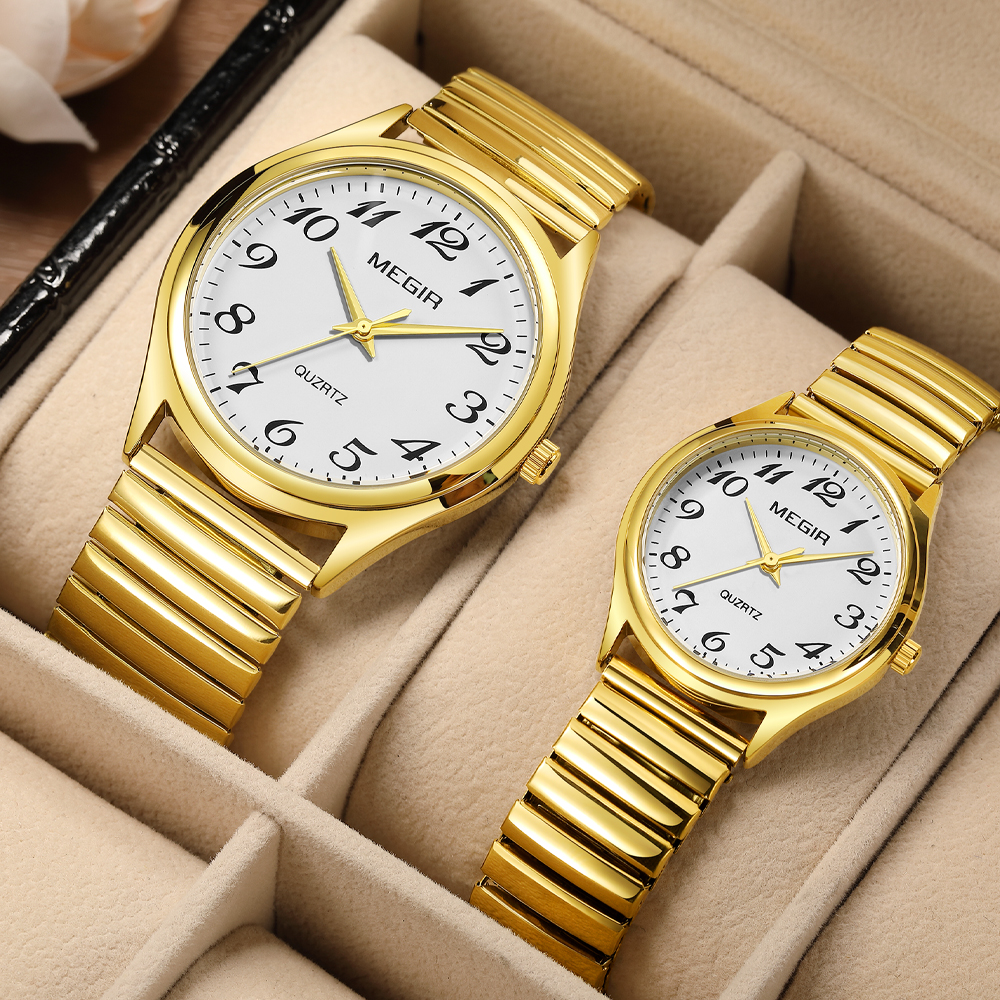 MEGIR Luxury Couple Watch for Men Women High Quality Quartz Watches Stainless Steel Waterproof Wristwatches Valentine's Day Gift