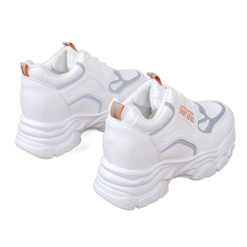 Women's Winter Thickened Sole Fleece Lined Casual Sporty Dad Shoes Trendy Flat Footwear Comfortable Slip-On Sneakers