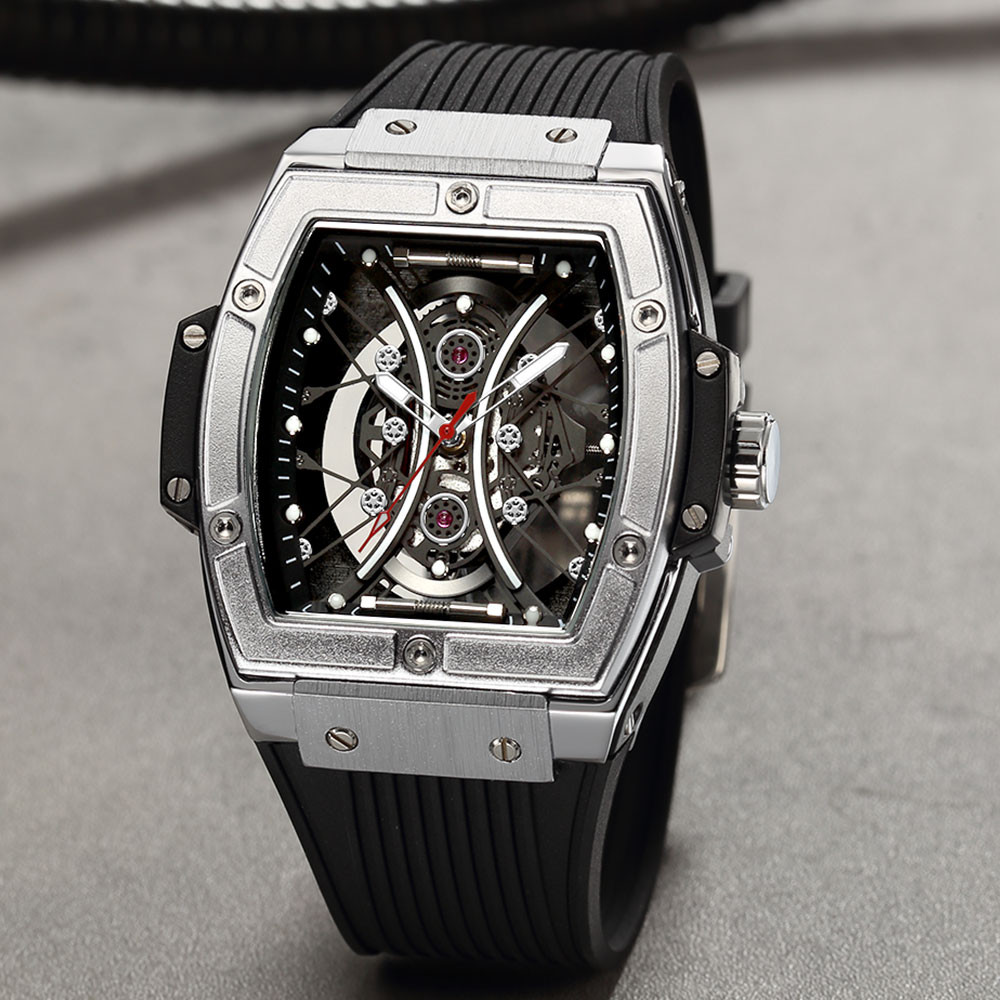 MEGIR & RUIMAS Military Sport Watch for Men Fashion Silicone Strap Analog Quartz Wristwatch with Luminous Hands Tonneau Dial 334
