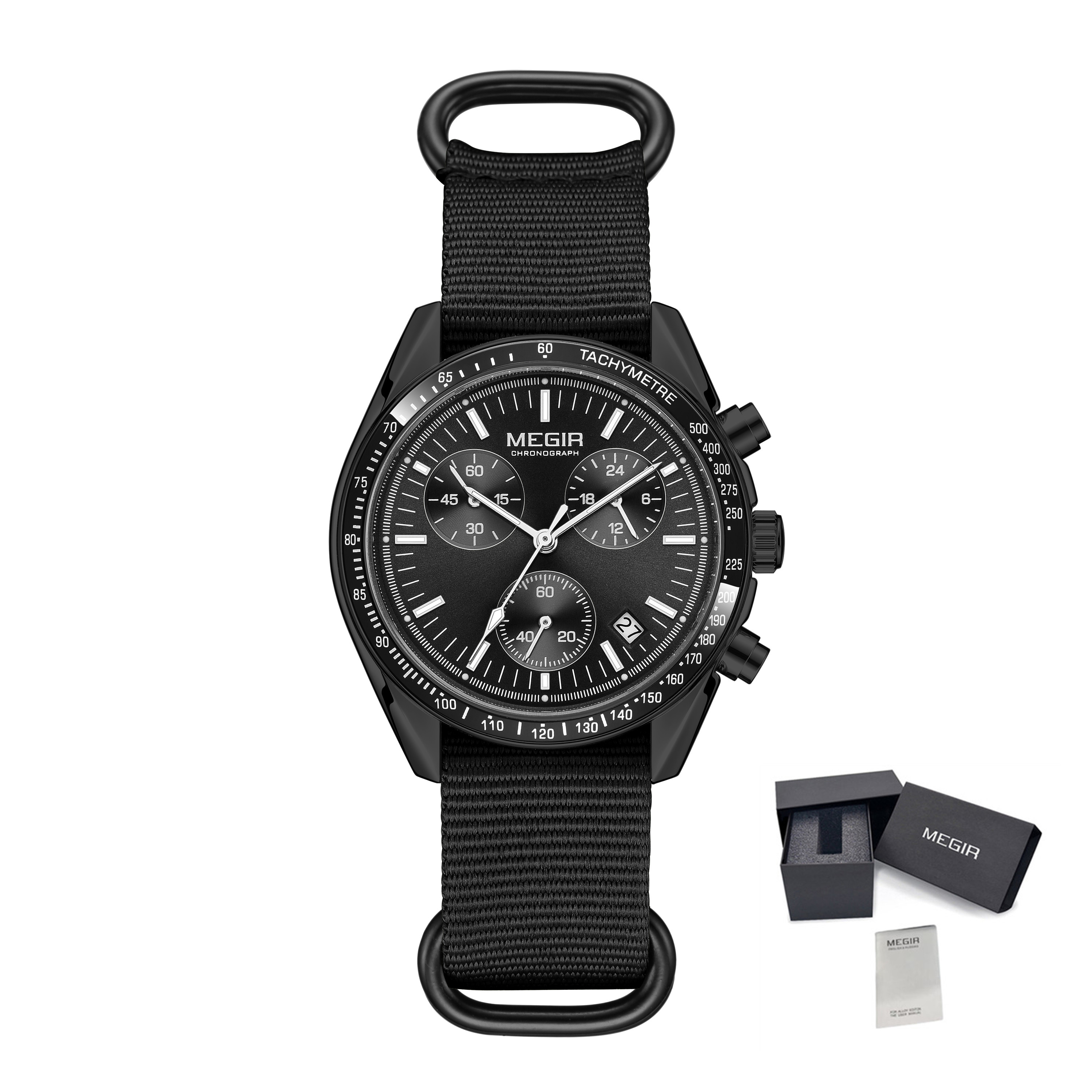 MEGIR Men's Watch Fashion Canvas Sports Wristwatch Waterproof Quartz Military Chronograph Date 24-hour Display Reloj Hombre 2247