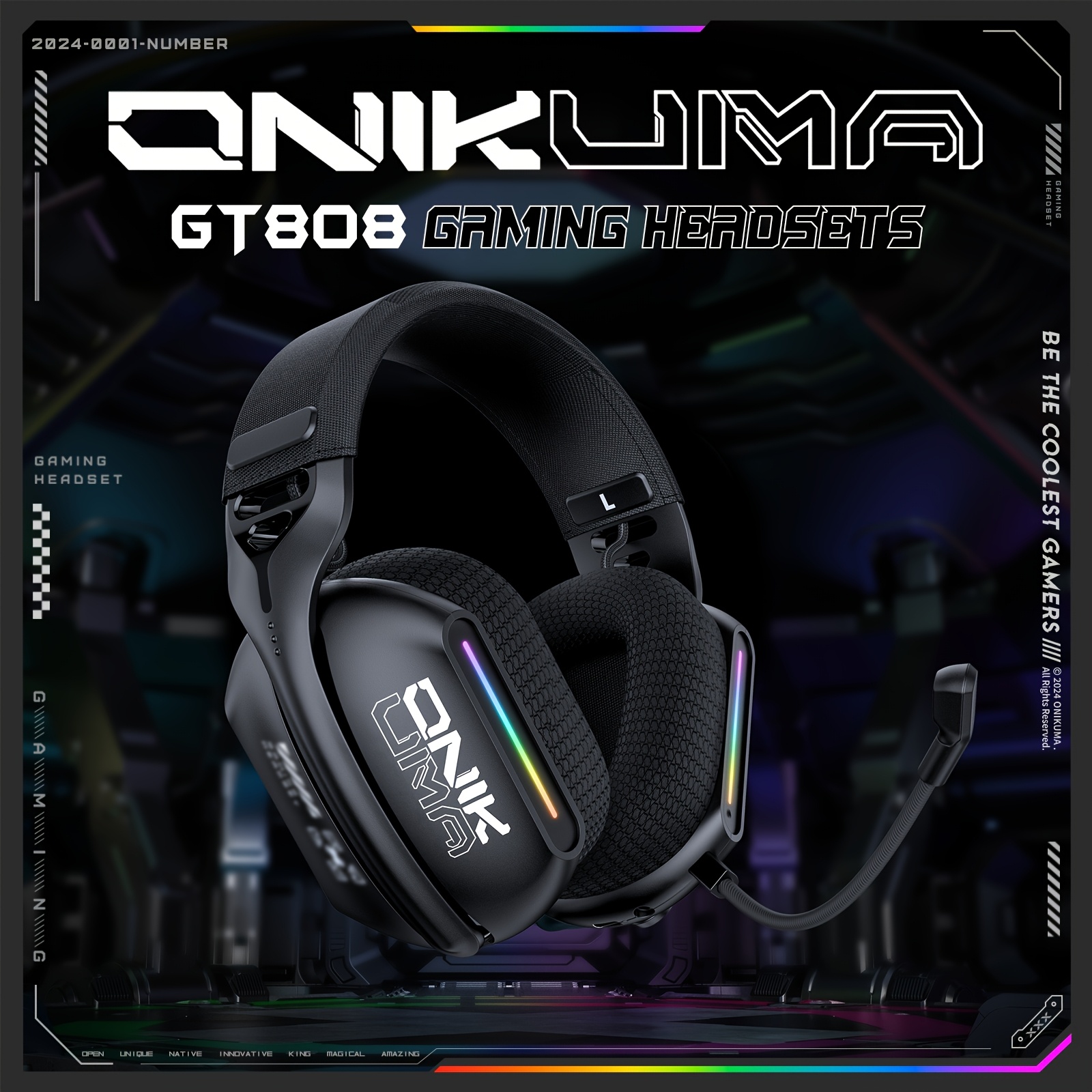 ONIKUMA GT808 Wireless Headset 2.4GHz Wireless Muffler Headset for PS5 PS4 PC Mac Gaming Headphones with RGB microphone