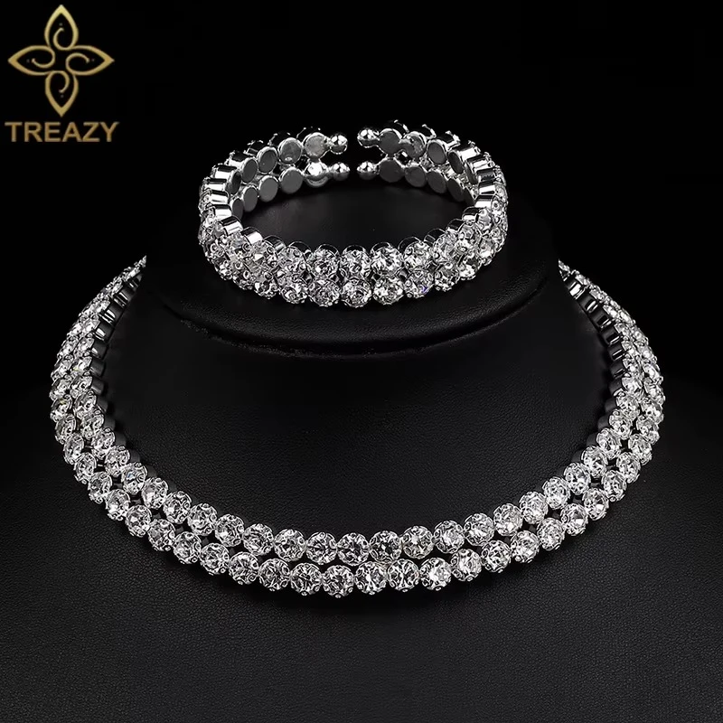 Luxury African Crystal Bridal Jewelry Set - Rhinestone Choker, Necklace, Earrings & Bracelet for Wedding