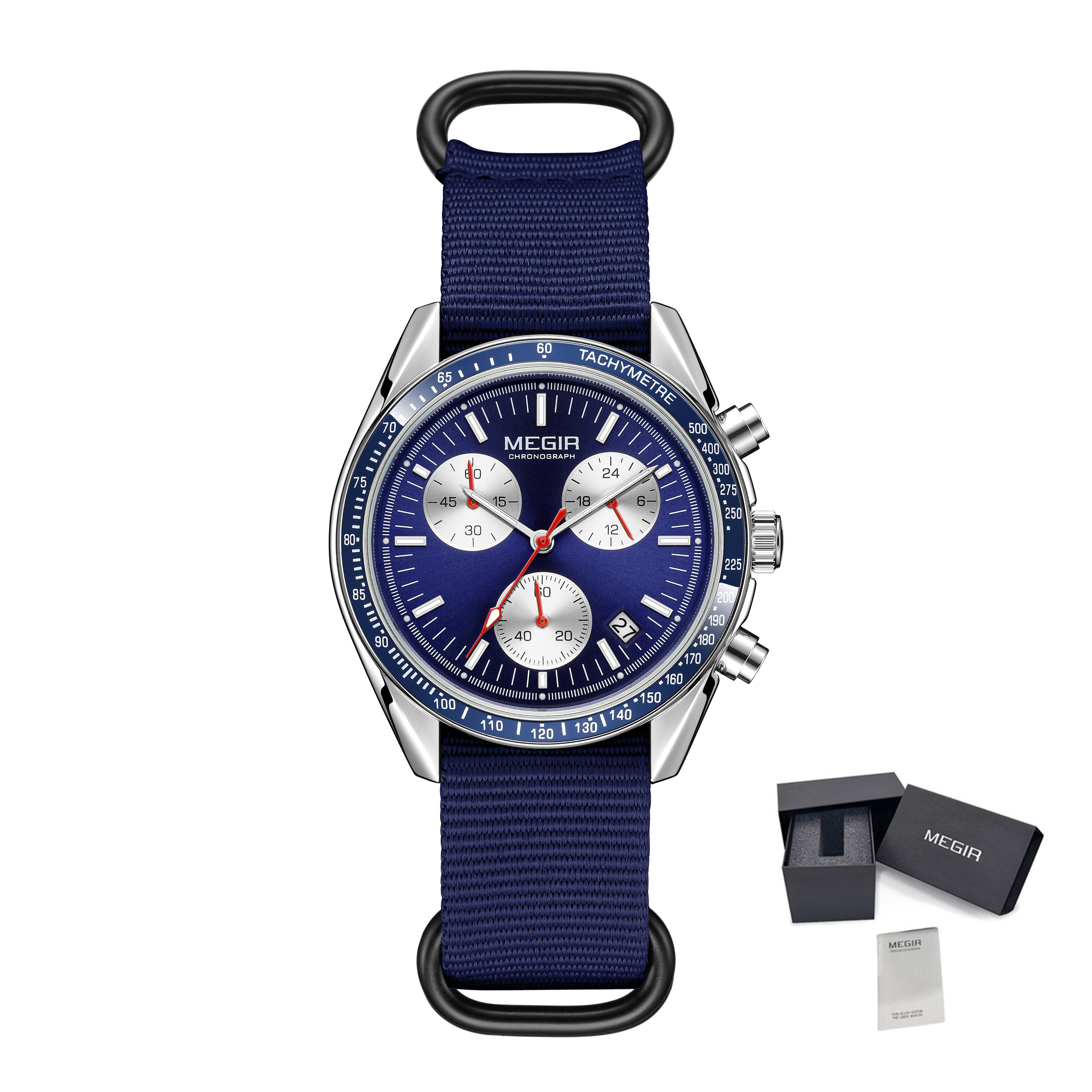 MEGIR Men's Watch Fashion Canvas Sports Wristwatch Waterproof Quartz Military Chronograph Date 24-hour Display Reloj Hombre 2247