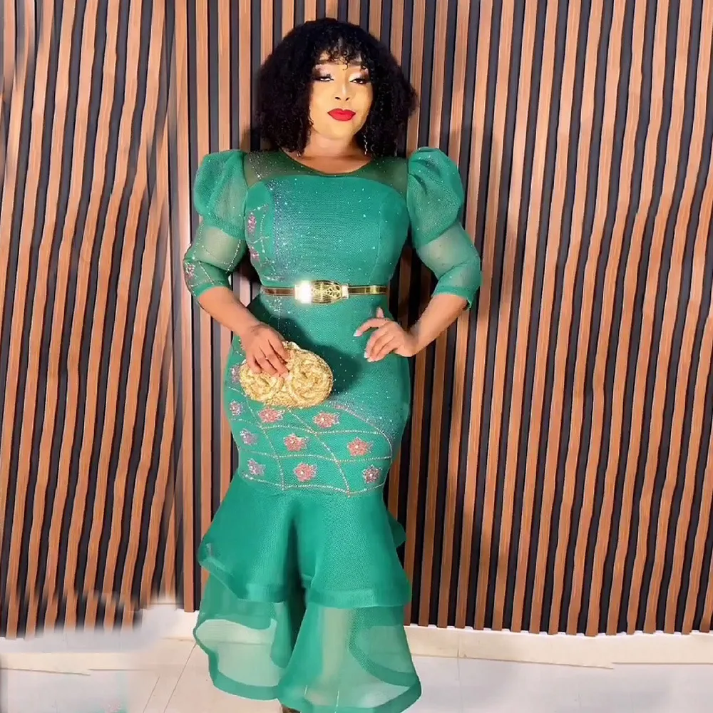 Customized African Dresses for Women Sequin Evening Wedding Party Mermaid Dress African Half Sleeve Long Dress Dashiki African C