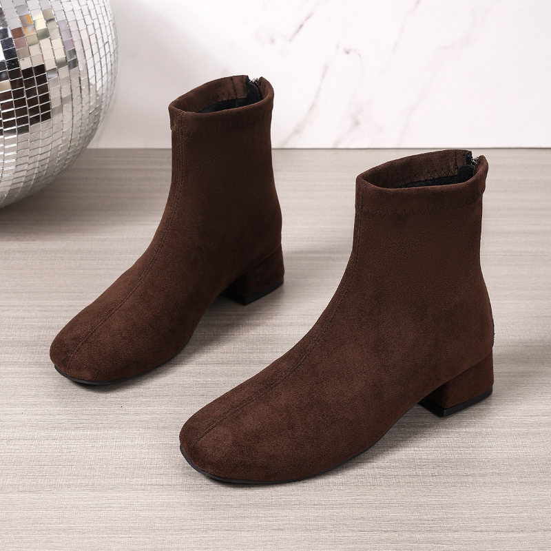 2026 New Mid Heels Women Suede Ankle Boots Winter Fashion Chunky Shoes for Woman Elegant Shoes Snow Chelsea Short Boots De Mujer