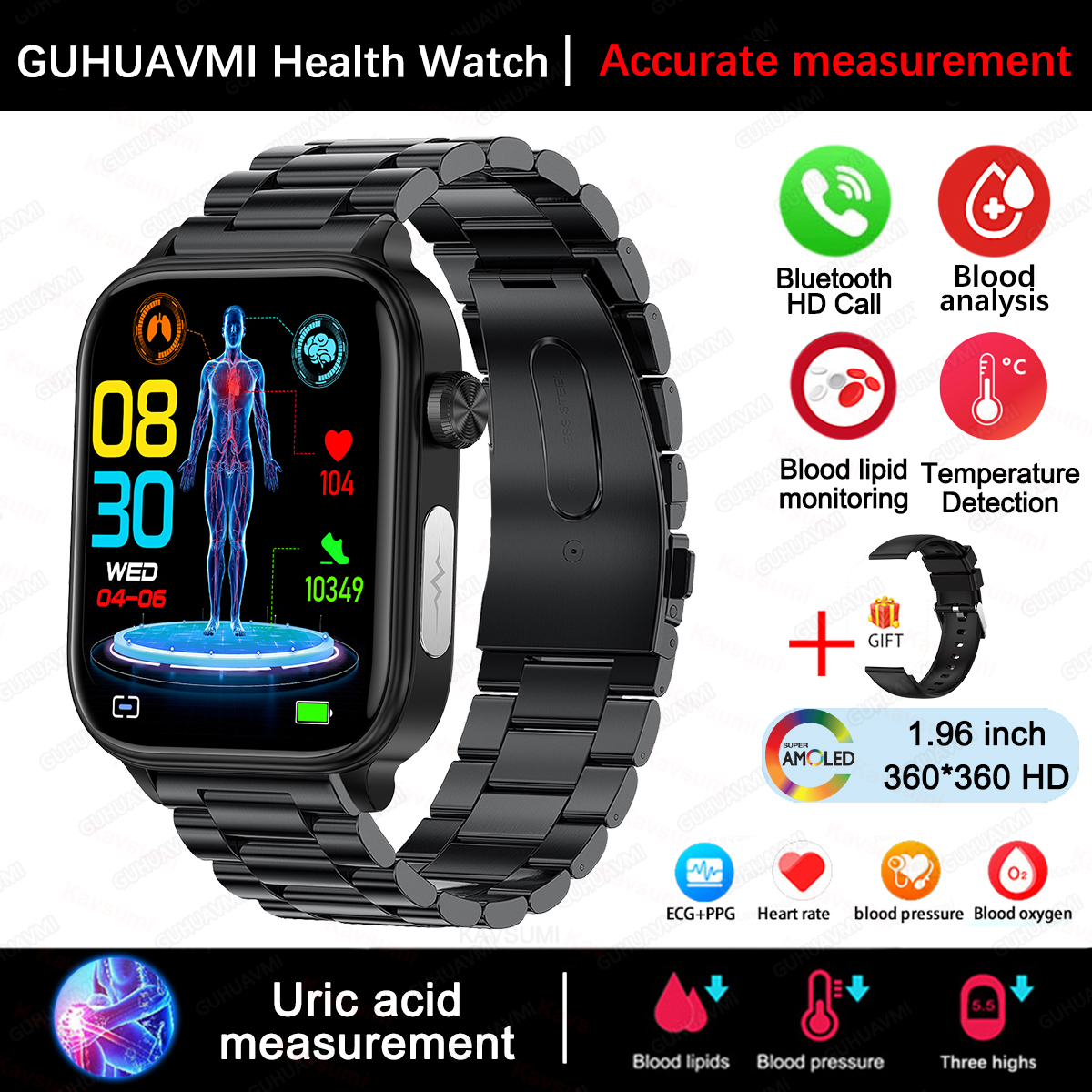 2025 New For XIAOMI ECG+PPG Blood Fat Uric Acid Health Smartwatch Men Women Heart Rate Blood Pressure Bluetooth Call Smart Watch