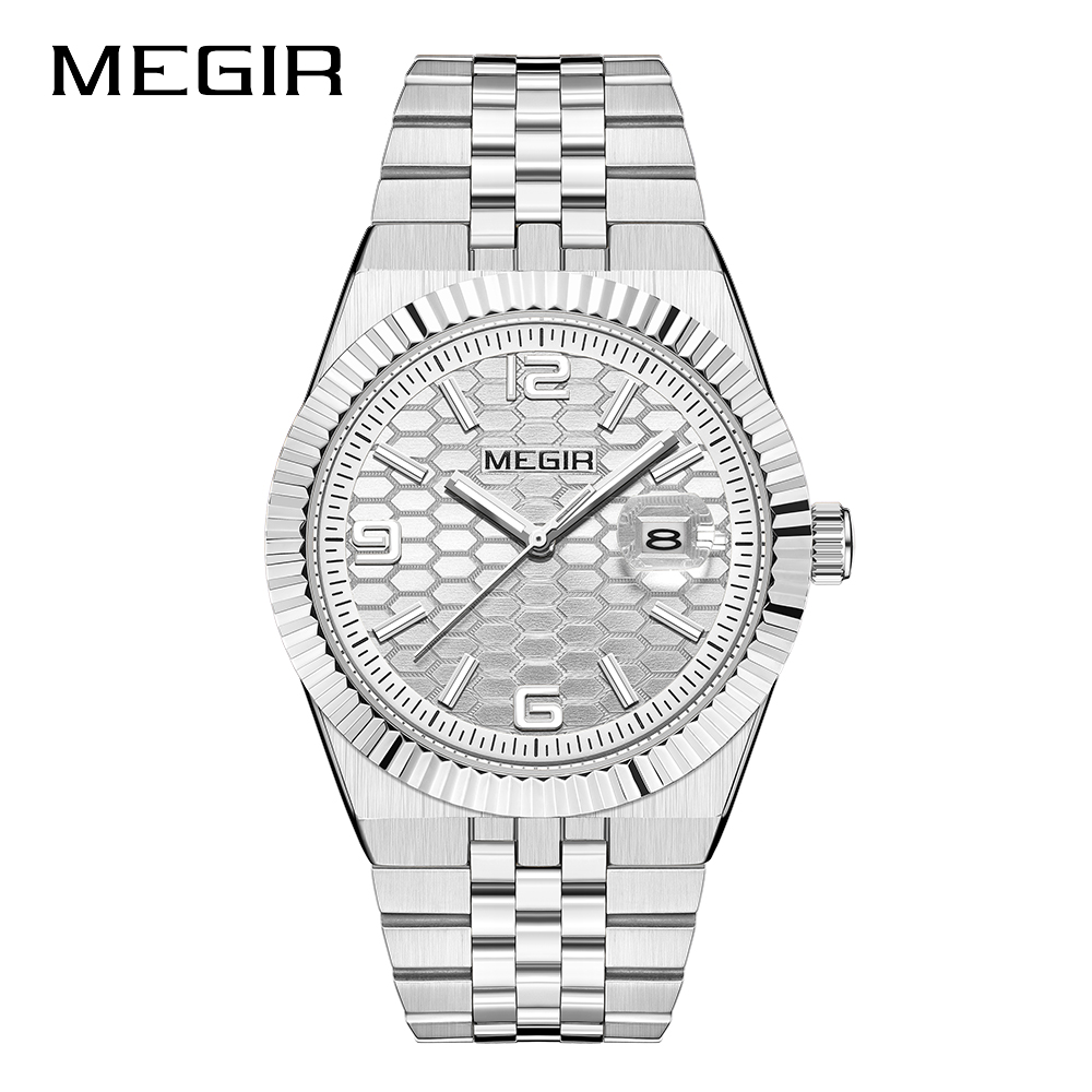 MEGIR New Men Watches Luxury Top Brand Business Waterproof Quartz Watch for Man Stainless Steel Luminous Male Date Wristwatch