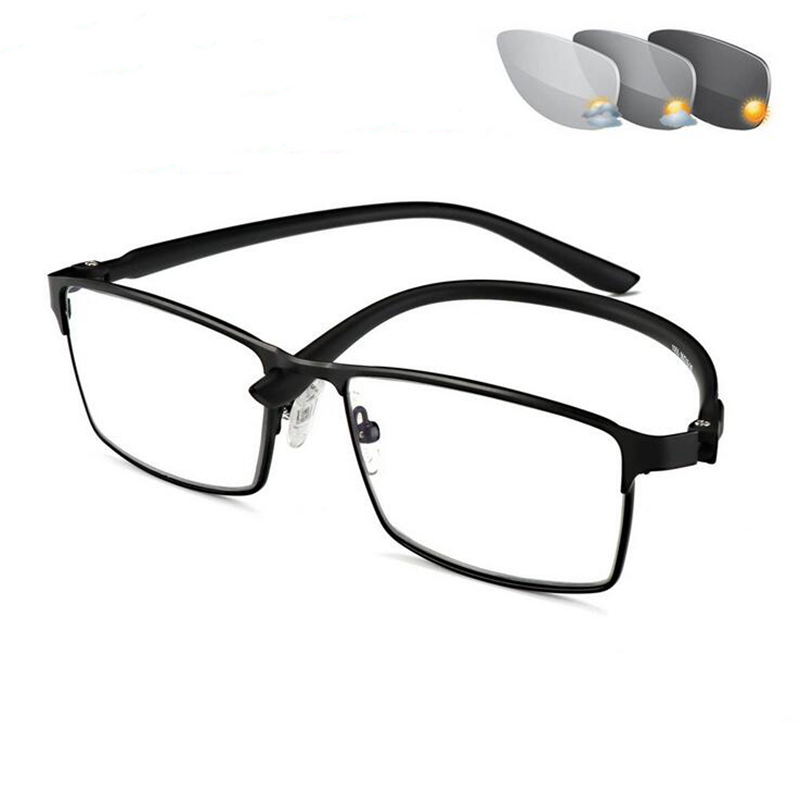 0 -0.5 -0.75 To -6.0 Full Frame Photochromism Myopia Glasses Men Metal Square Sun Discoloration Short-sighted Eyeglasses Women