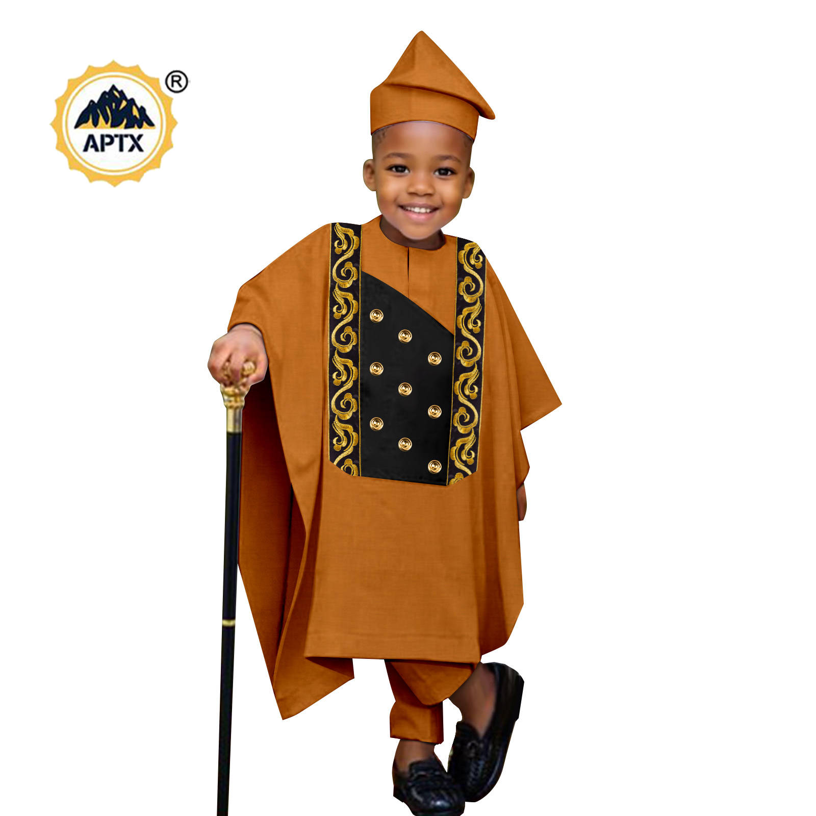 Africa Clothes for Boy Outfits Embroidery Button Robe Top and Pants Matching Hat Bazin Riche Children Kid Muslim Sets 2446044