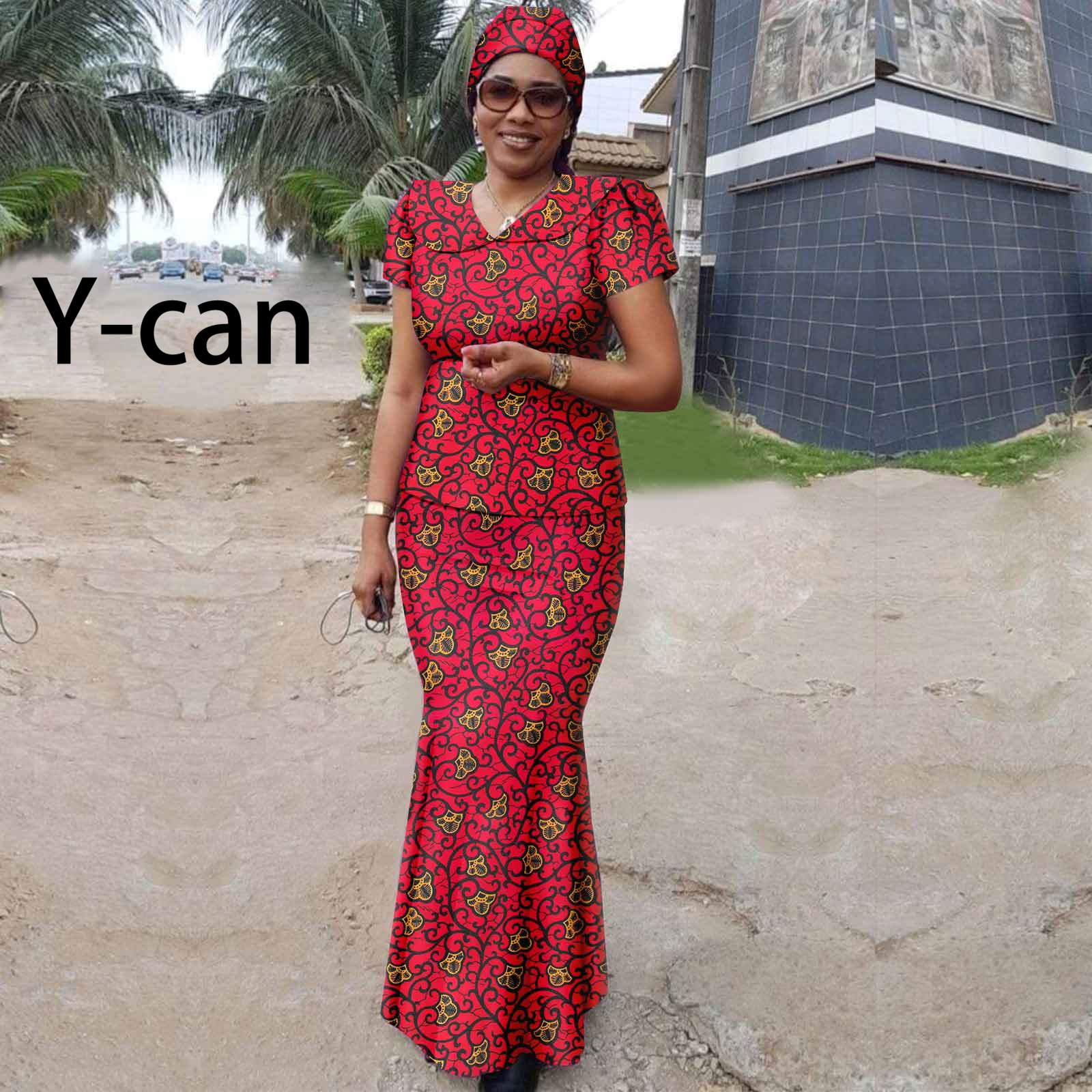 African Women Set Ankara Print Traditional Doll Collar Top and Skirts Match Headscarf Bazin Riche Dashiki Lady Outfits Y2326003