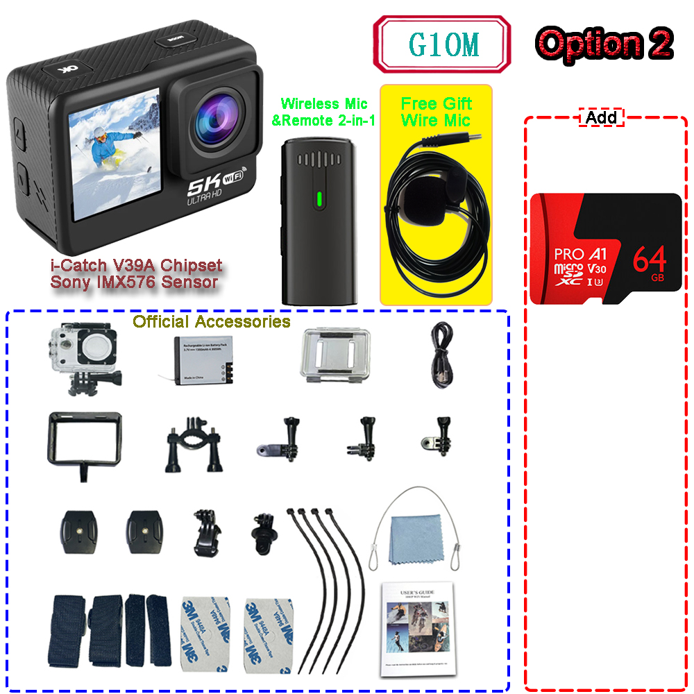 Action Camera 5K 4K60FPS EIS 48MP Wi-Fi Dual Screen 170D 8X Zoom Pre Record 30M Waterproof Sport Camera With Sony IMX576 Lens