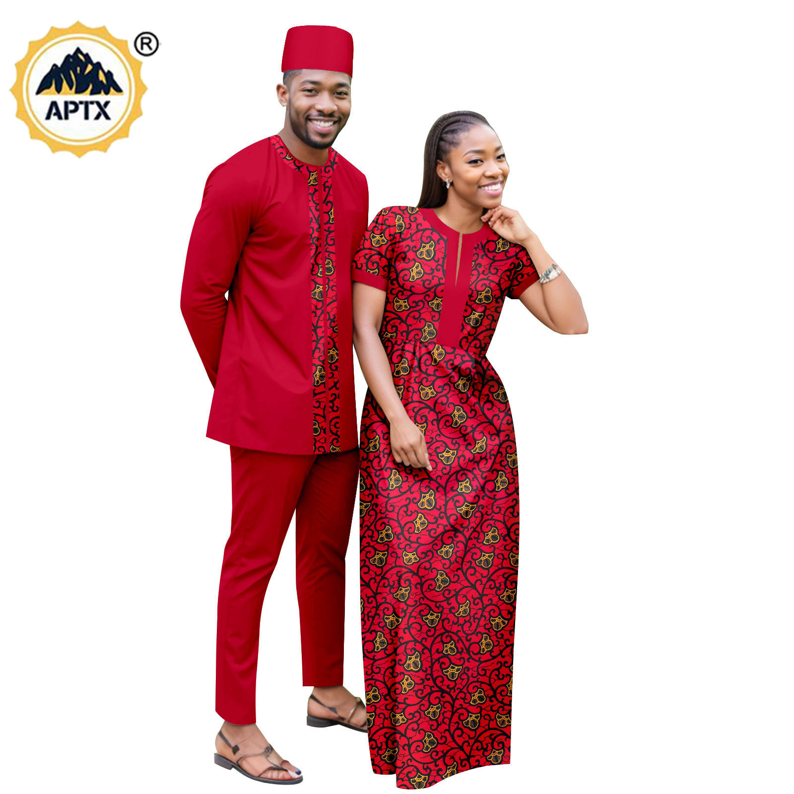 Dashiki African Clothes Print Long Dresses for Women Matching Couple Outfits Bazin Riche Men Hat Top Tee and Pant Sets Y23C119