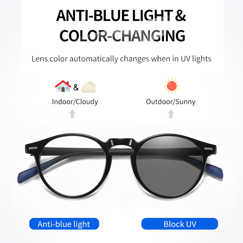 LIOUMO Round Glasses For Computer Anti-Blue Blocking Eyeglasses Men Women Change Color Lenses Photochromic Eyewear
