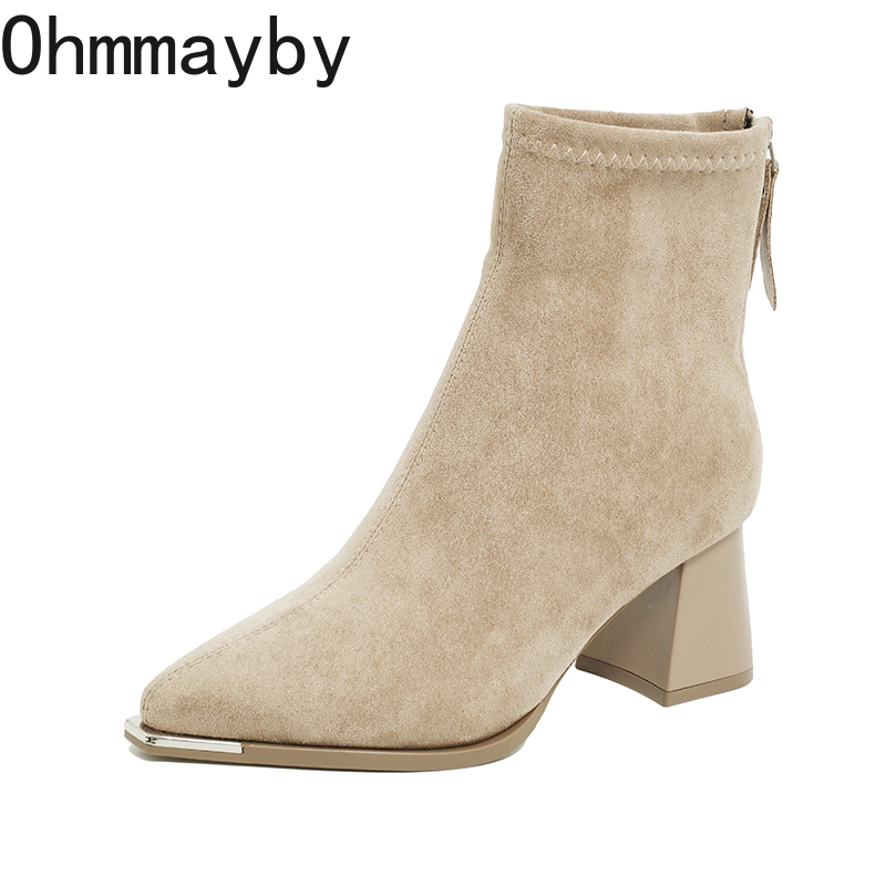 Winter Women Thick Heel Ankle Boots Fashion Pointed Toe Mordern Short Booties Street Style Party Stripper Female Shoes