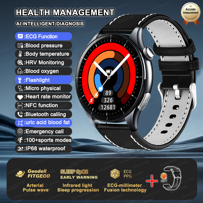 2025 New NFC  Health MonitorUric Acid Blood Pressure Blood oxygen Body Analysis Smart Watch ECG+PPG Clock Smartwatch Men lady