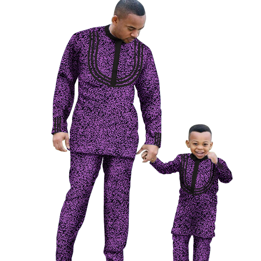 African Parent-child Clothing Long Sleeve Slim Fits Dashiki Outfits for Father Boys Fashion Men African Clothes Sets Wyq340