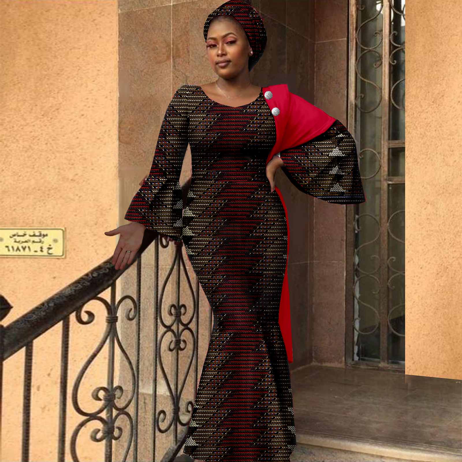 African Women Dresses Dashiki Ankara Print Slim Long Dress with Headwrap Bazin Riche Ladies Outftis Party Vestidos Y2225023