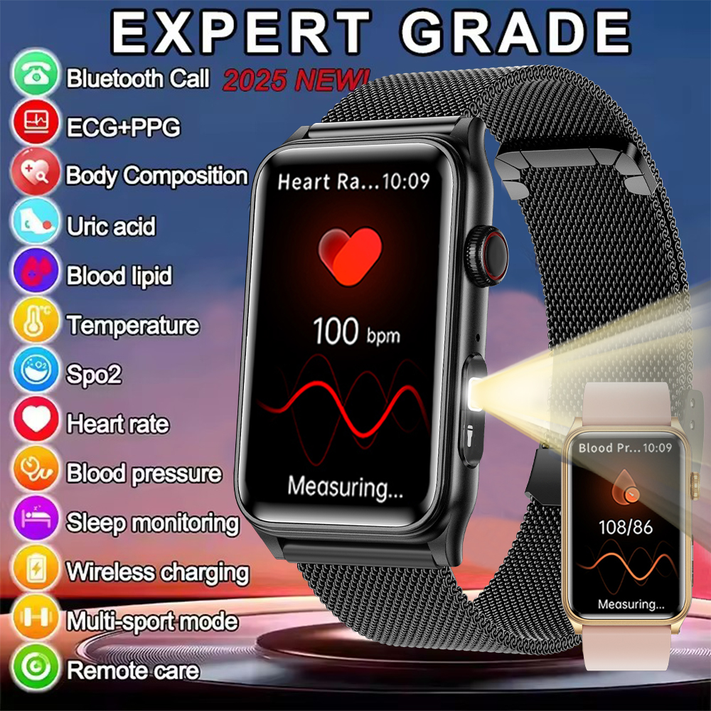 2025 New Smart Watch Men LED Bluetooth Call Sports Men's Smartwatch Heart Rate Health Temperature Monitoring Women Smart Watches