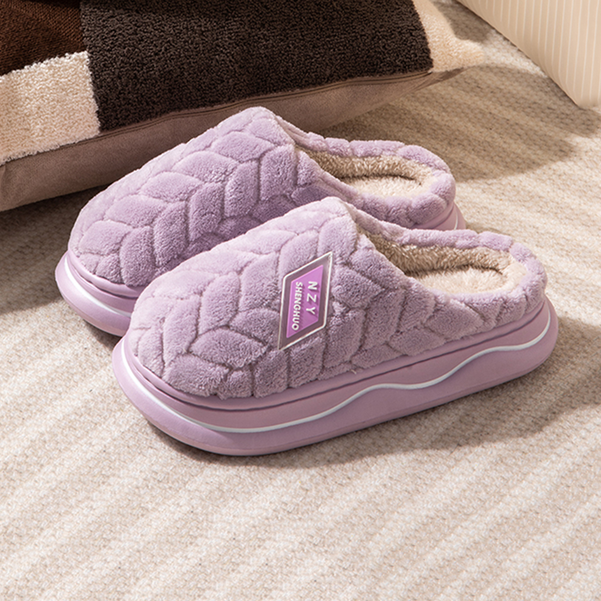 Winter Home Slippers for Women Warm Thick Sole Non Slip Indoor Slippers for Men Fluffy Bedroom Slippers for Unisex