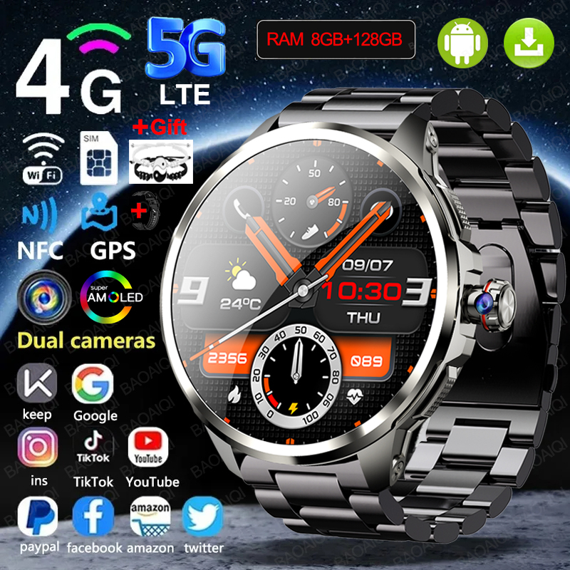 4G Full Network Smart Watch 1.95 inch Big Screen HD Video Call 8GB+128GB RAM 2100mAh Google Play WIFI GPS Sim Card 5G Smartwatch