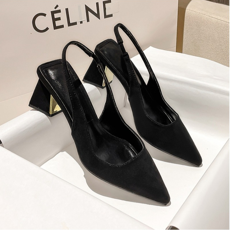 Pointed High-heeled Single Shoes Femininity 2025 New Spring and Summer Thick Heel Simple Back Empty Bag Head Sandals