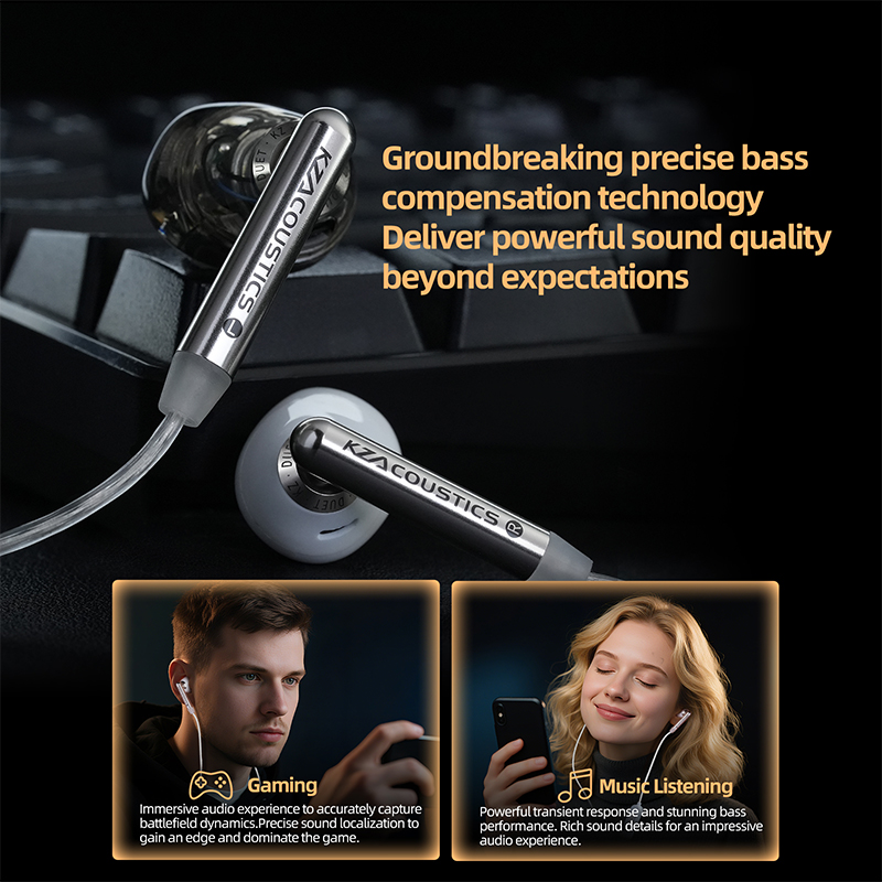KZ Duet Quad Core Dual Dynamic Drivers In-ear Wired Headphones for HiFi Music Gaming Stereo Sound Quality Headphones