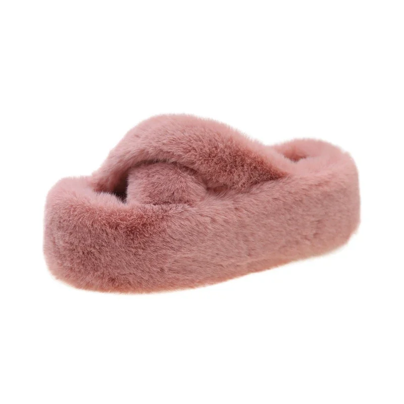 Woman Furry Ladies Faux Fur Luxury Fluffy Plush Slipper House Soft Fuzzy Girl Platform Indoor Flat Casual Sabot Round Toe Winter