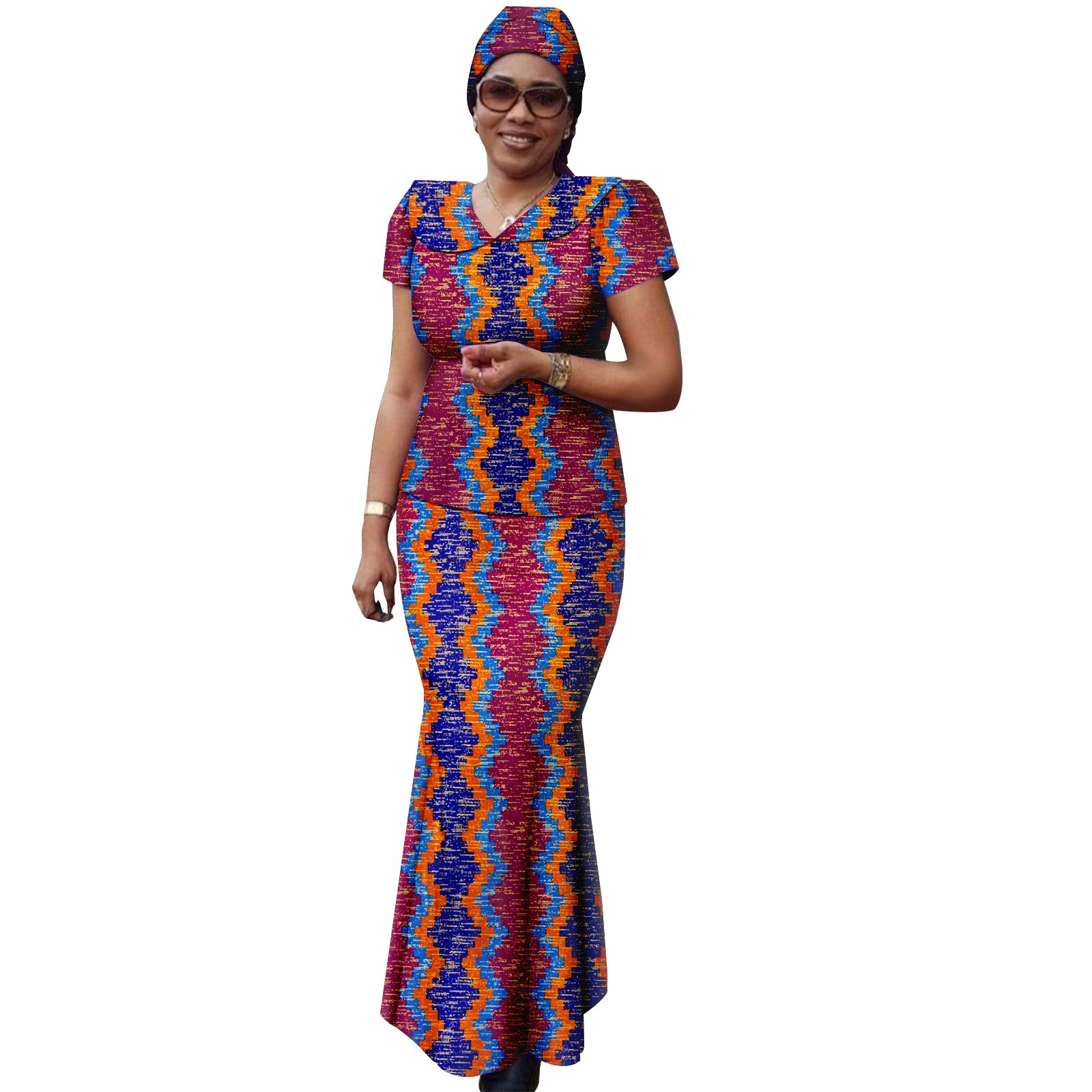 African Women Set Ankara Print Traditional Doll Collar Top and Skirts Match Headscarf Bazin Riche Dashiki Lady Outfits Y2326003