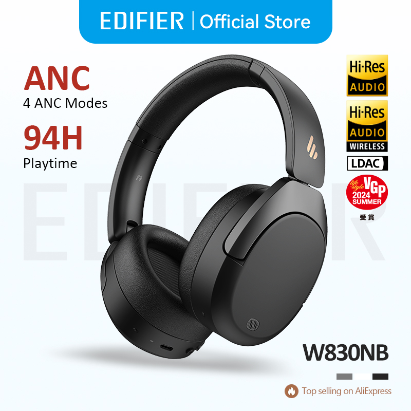 Edifier W830NB Wireless Headphones Bluetooth 5.4 Active Noise Cancelling Hi-Res Over-Ear Headset LDAC Foldable -45dB ANC 94H
