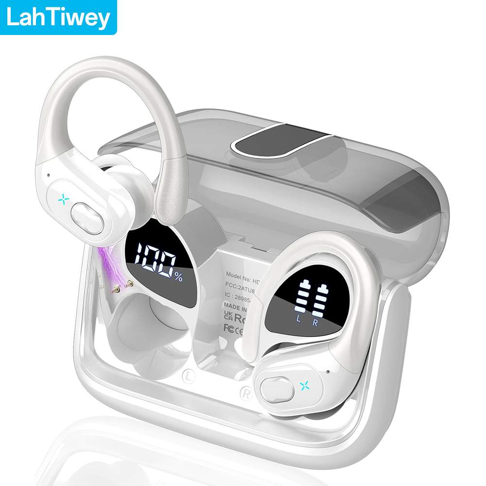 Bluetooth Headphones Wireless Earbuds 75Hrs Playtime with LED Charging Case Sport Ear Buds with Earhook Deep Bass IP7 Waterproof