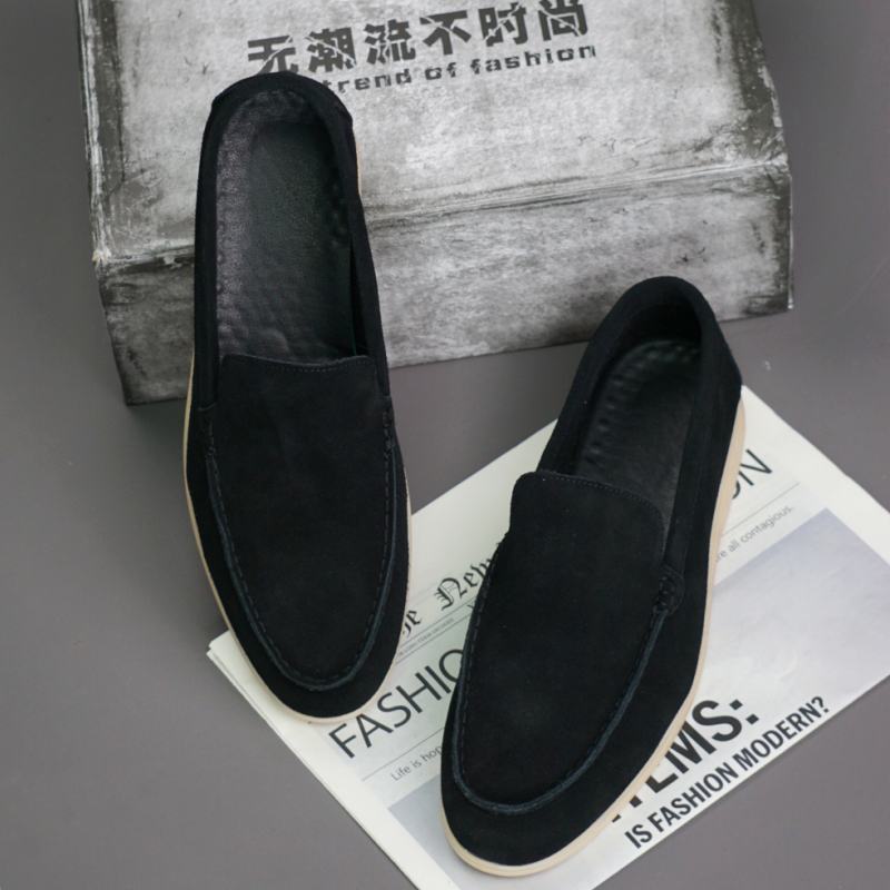Classic Brand Men's Suede Leather Shoes Soft Soles Comfortable Loafers for Daily Commuting and Men's Driving Work Shoes