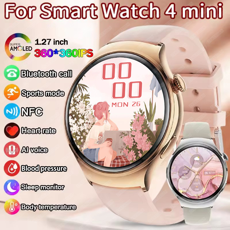 2025 New GPS NFC Bluetooth Call Smartwatch  Women Watch 4 mini Sports Track Heart Rate Oximetry Monitor Health Smartwatch Woman