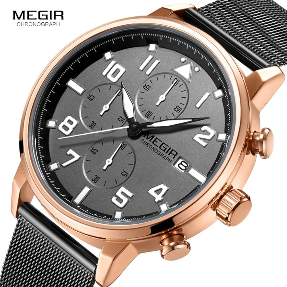 MEGIR 2020 New Fashion Mens Watches Top Brand Luxury Stainless Steel Sports Chronograph Quartz Watch Men Relogio Masculino 2157