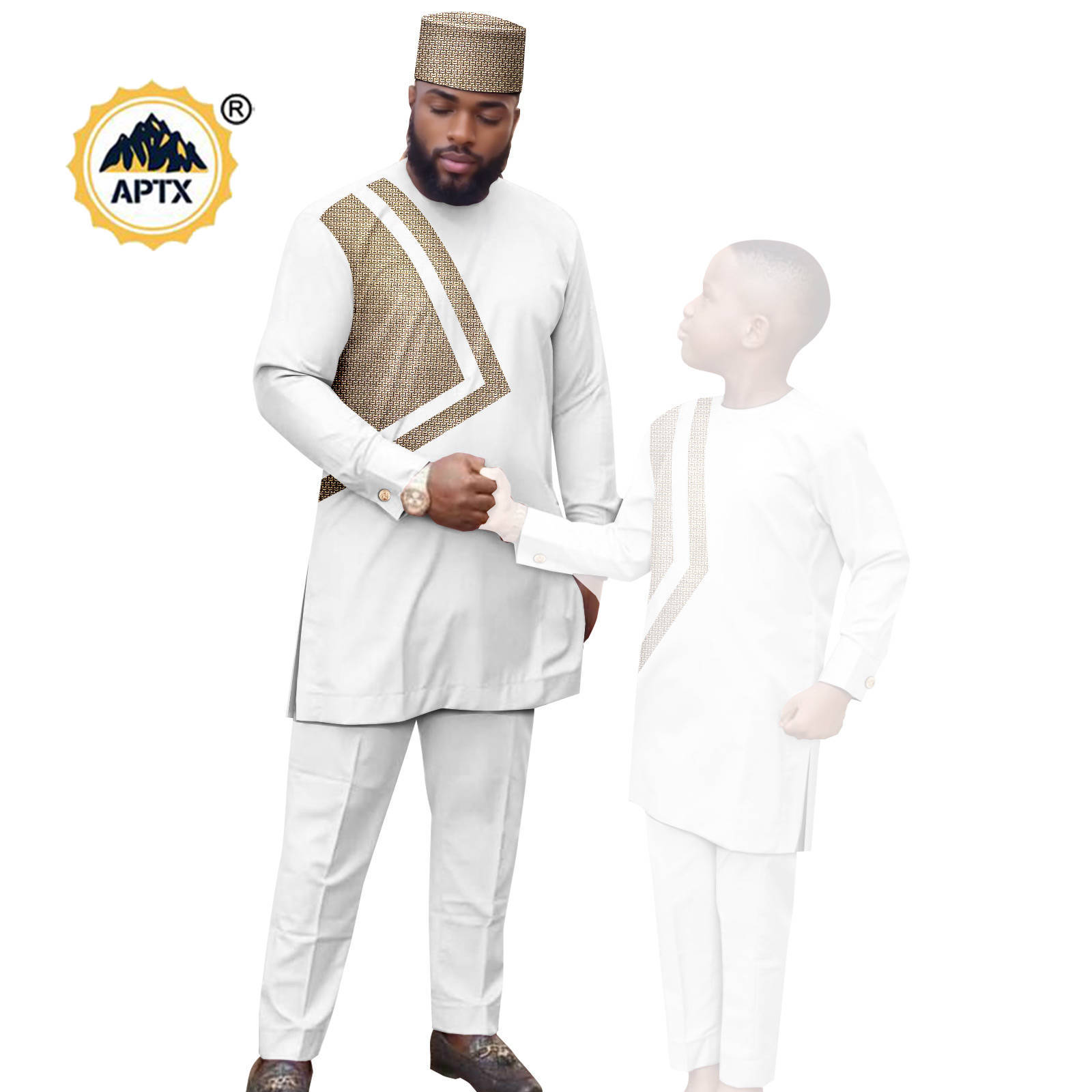 African Clothes for Family Dashiki Men Outfits Hat Top Shirt and Pant Sets Bazin Riche Father and Son Children Outwear 24F024