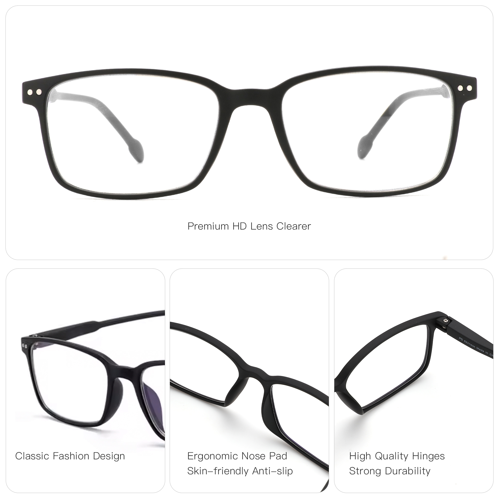 BLUEMOKY Fashion Plastic Rectangular Customized Prescription Glasses Men Women Progressive Anti Blue Light Photochromic Myopia