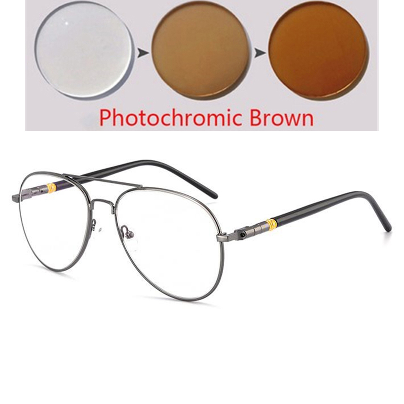 Outdoor Shade Sun Photochromic Pilot Myopia Glasses With Prescription Eyewear Men Oval Sunglasses Diopter 0 -0.5 -0.75 To -6.0