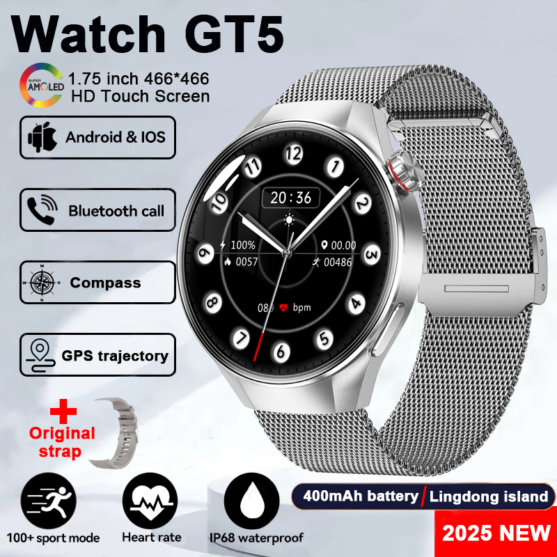 For Huawei Xiaomi GPS Track Smart Watch Men Women 1.75-Inch HD AMOLED Screen Compass Sport Bluetooth Call Smartwatch 2025 New