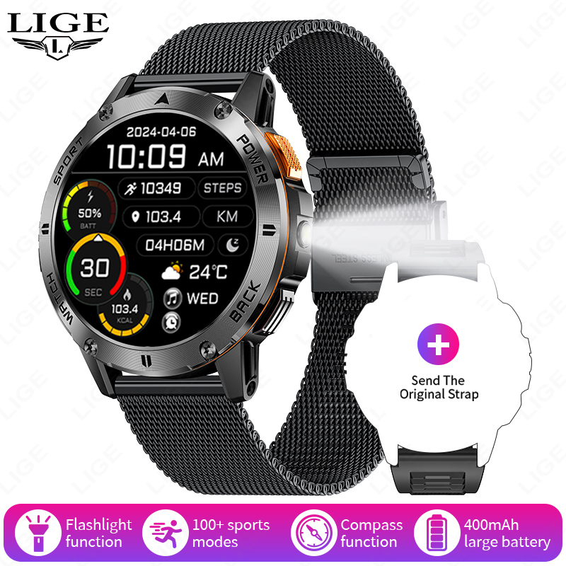 LIGE 2025 Outdoor GPS Sports Tracker Smart Watch Men Compass Bluetooth Call Waterproof Smartwatch LED Flashlight Ftiness Watches