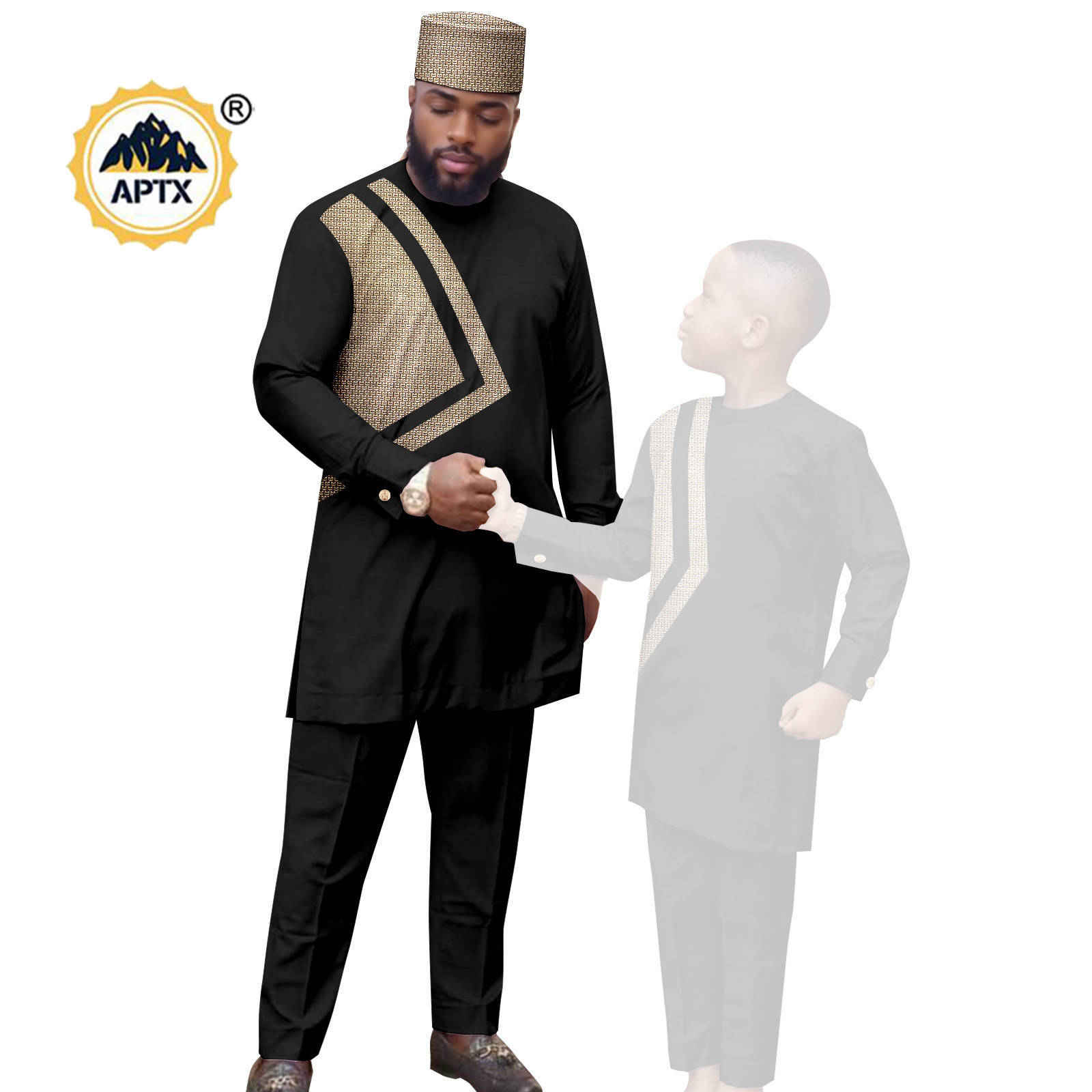 African Clothes for Family Dashiki Men Outfits Hat Top Shirt and Pant Sets Bazin Riche Father and Son Children Outwear 24F024