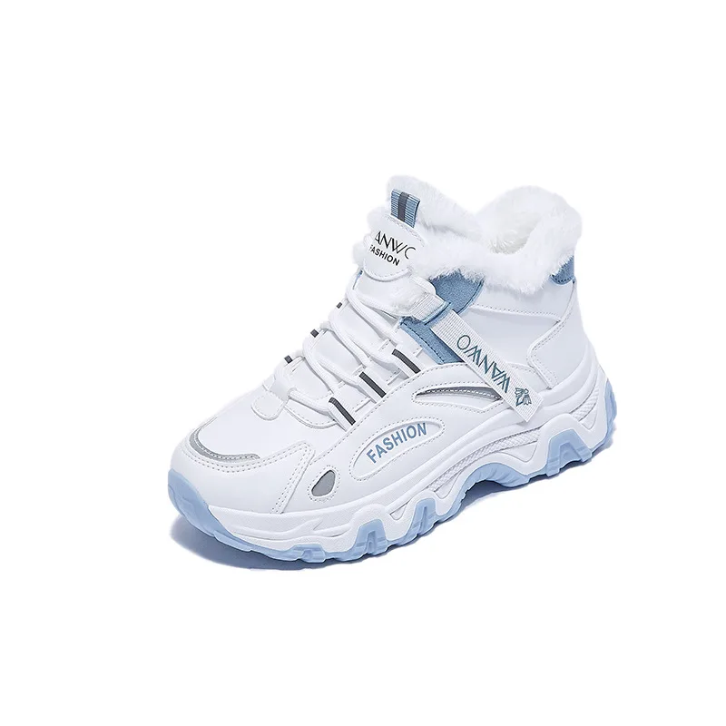 Women's White Winter Sneakers with Plush Lining and Chunky Sole - Warm High-Top Athletic Shoes for Cold Weather zapatos de mujer