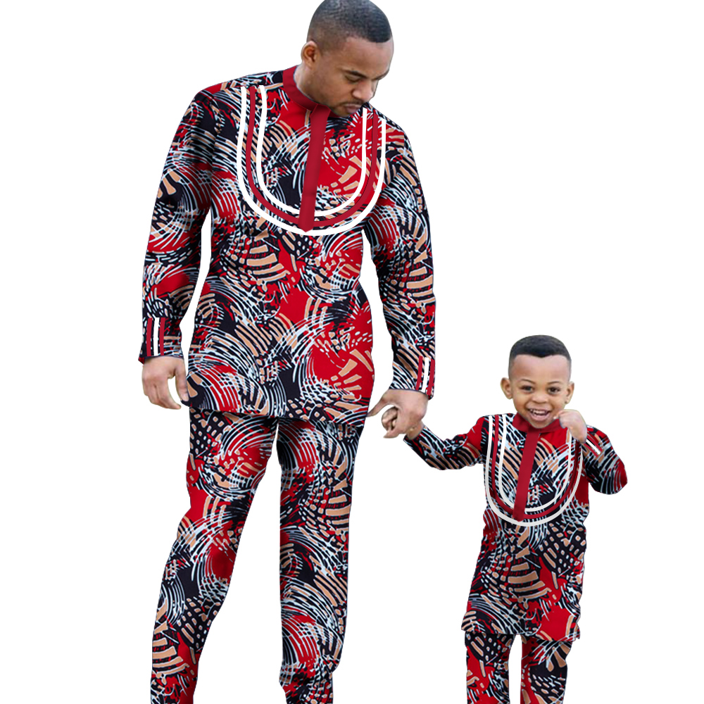 African Parent-child Clothing Long Sleeve Slim Fits Dashiki Outfits for Father Boys Fashion Men African Clothes Sets Wyq340
