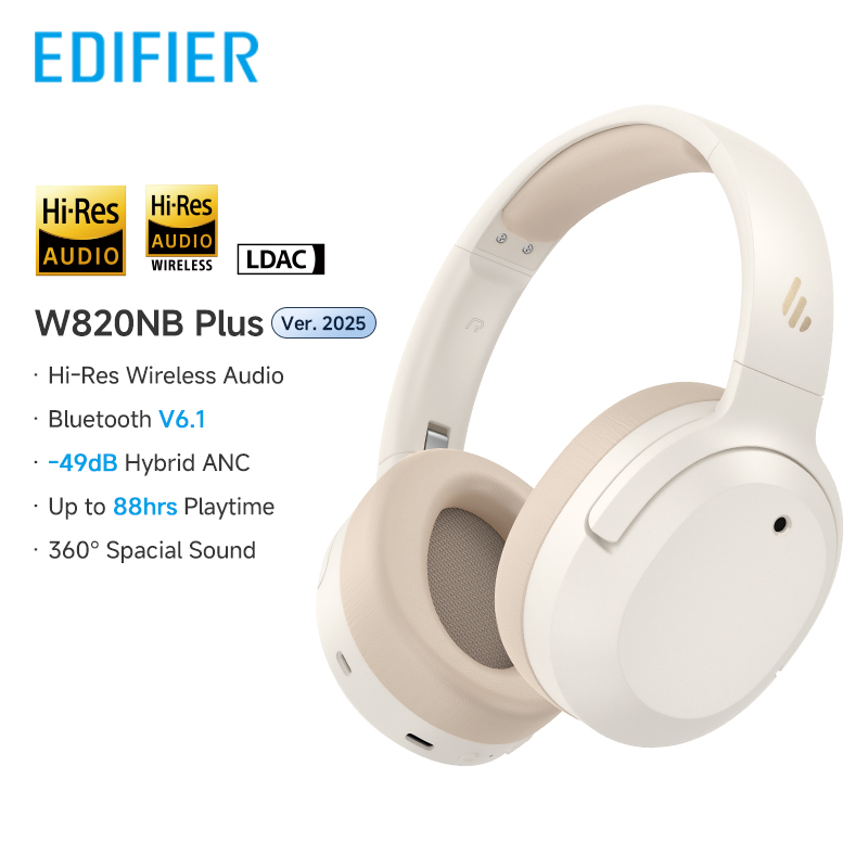Edifier W820NB Plus(2025 Ver.) ANC Wireless Headphone Bluetooth 6.1 Over-ear Headset -49dB Noise Canelling Earphone Hi-Res Audio