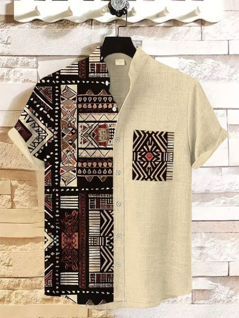 Vintage African Style Men's Shirts Ethnic Tribal Short Sleeve Shirts Tops Fashion Casual Vacation Button Down Blouse 2025 New